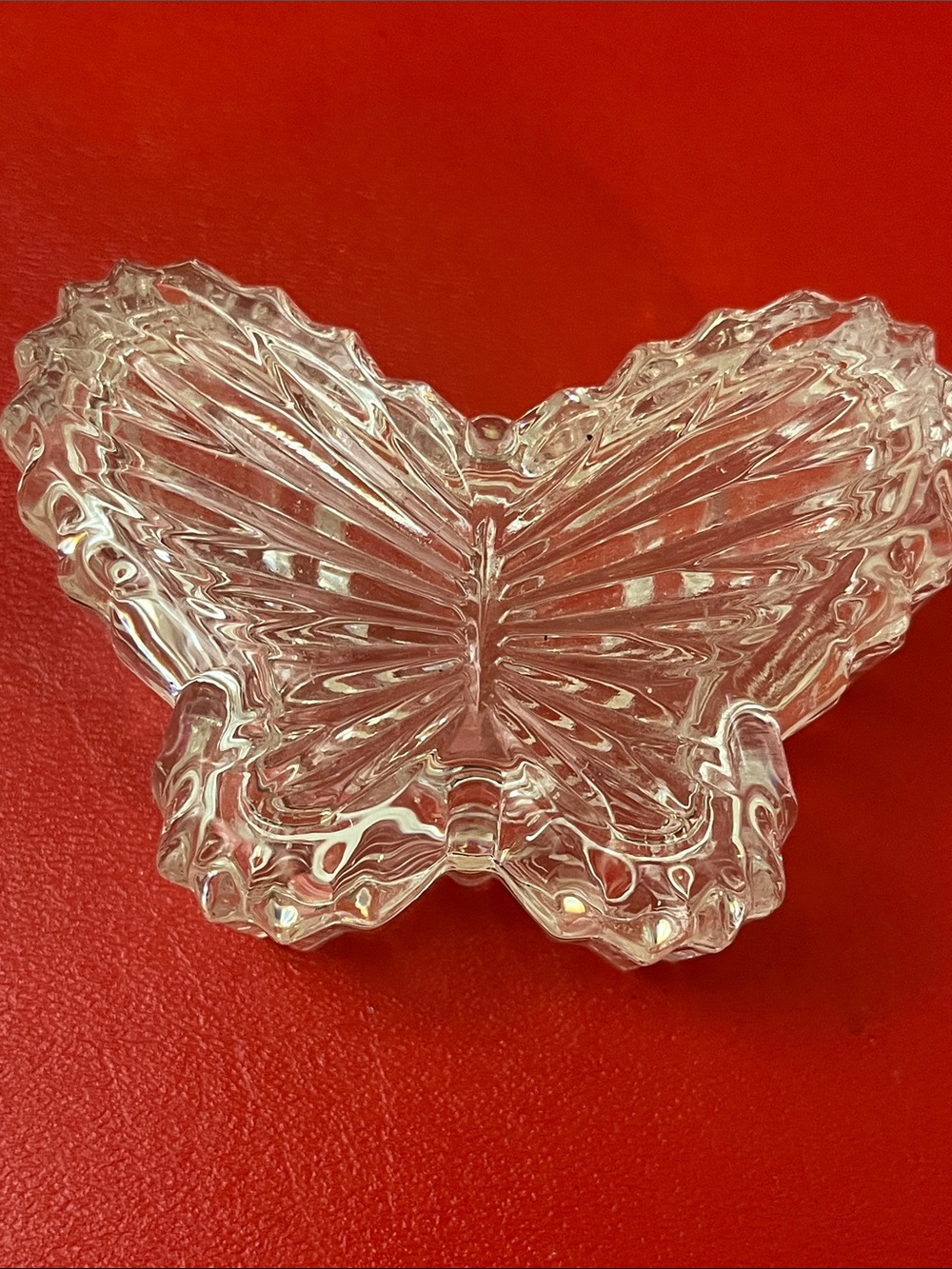 Vintage Fifth Avenue Crystal Clear Lead Crystal Butterfly Trinket Box Dish & Lid